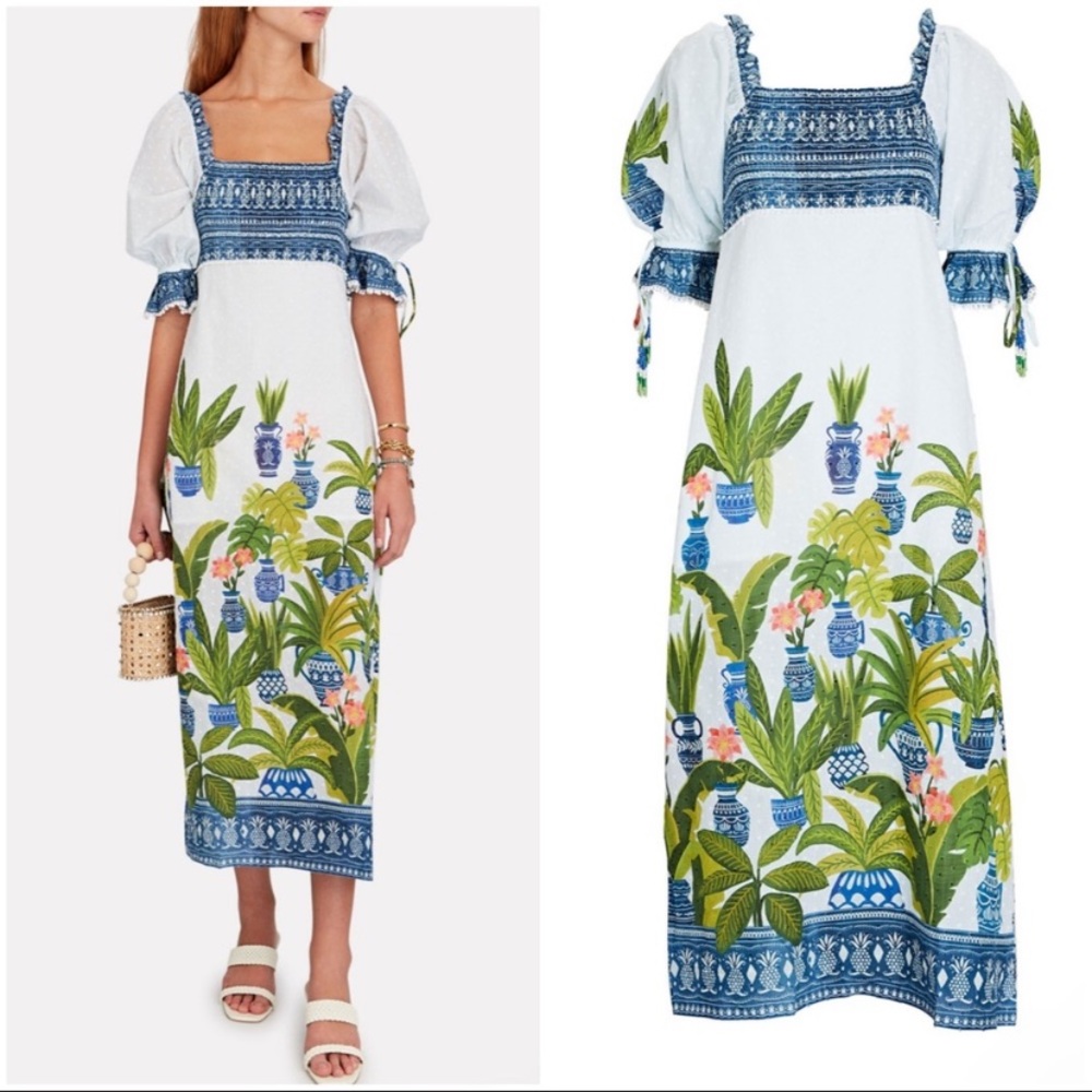 NWT - Farm Rio Vase Forest Maxi Dress Blue/White